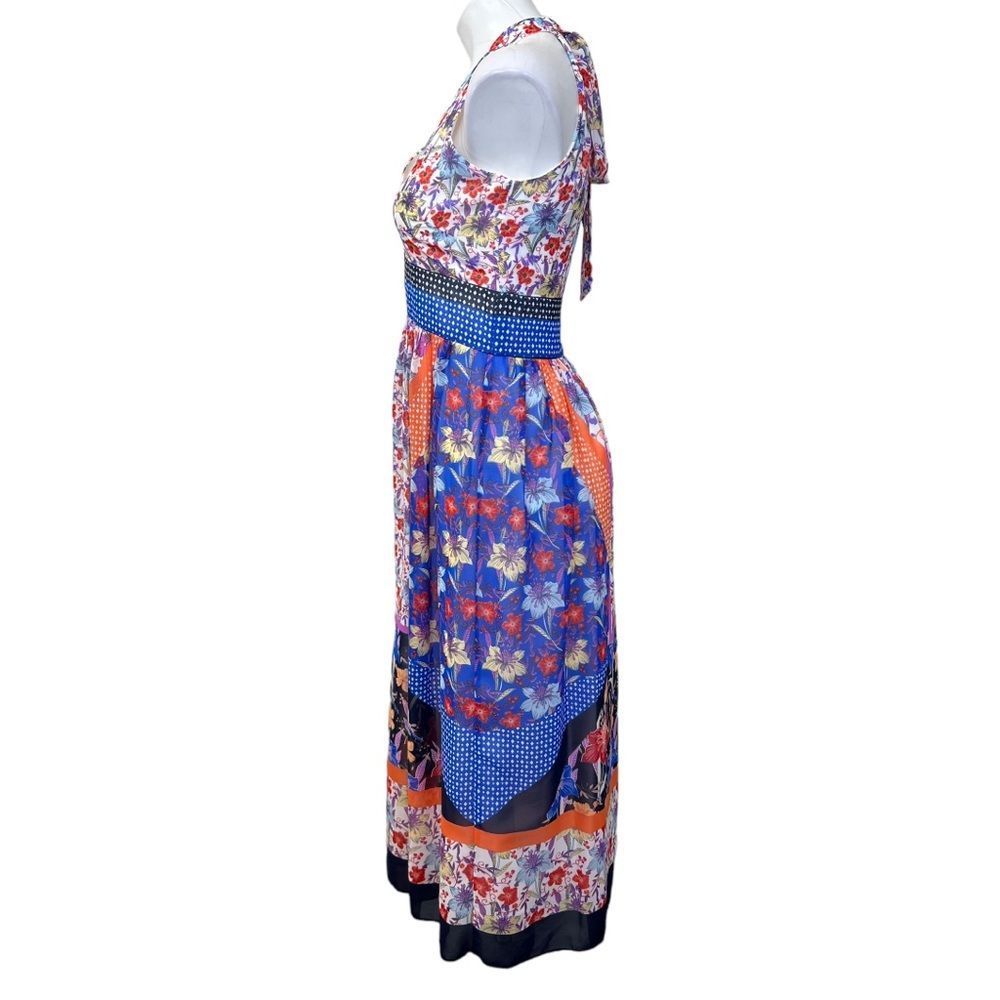 Maggy London Folk Fest Printed Chiffon Maxi Dress, 4, S, Floral Patchwork Lined - Picture 5 of 9